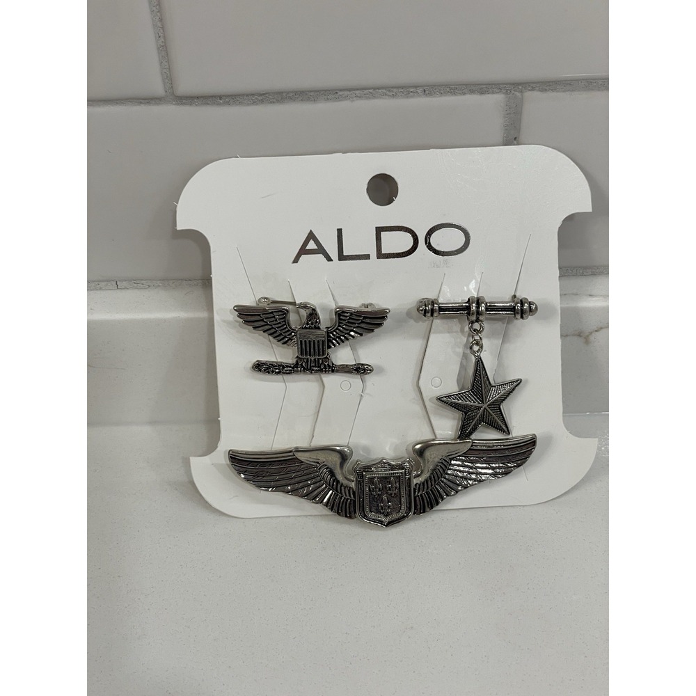 Aldo Trio Set of 3 Pins Military Y2K Silver Tone Eagle Star New Old Stock